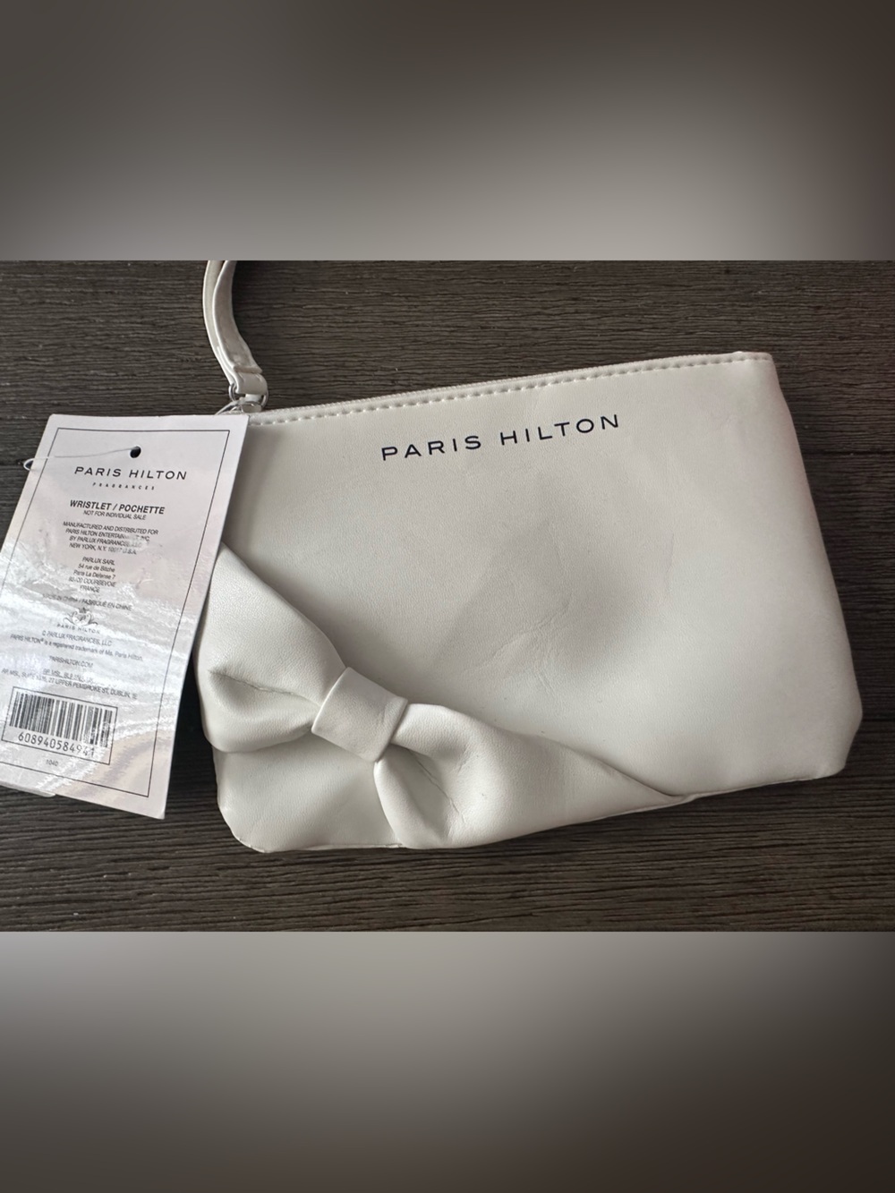 Paris Hilton White Wristlet Clutch with Bow Accent